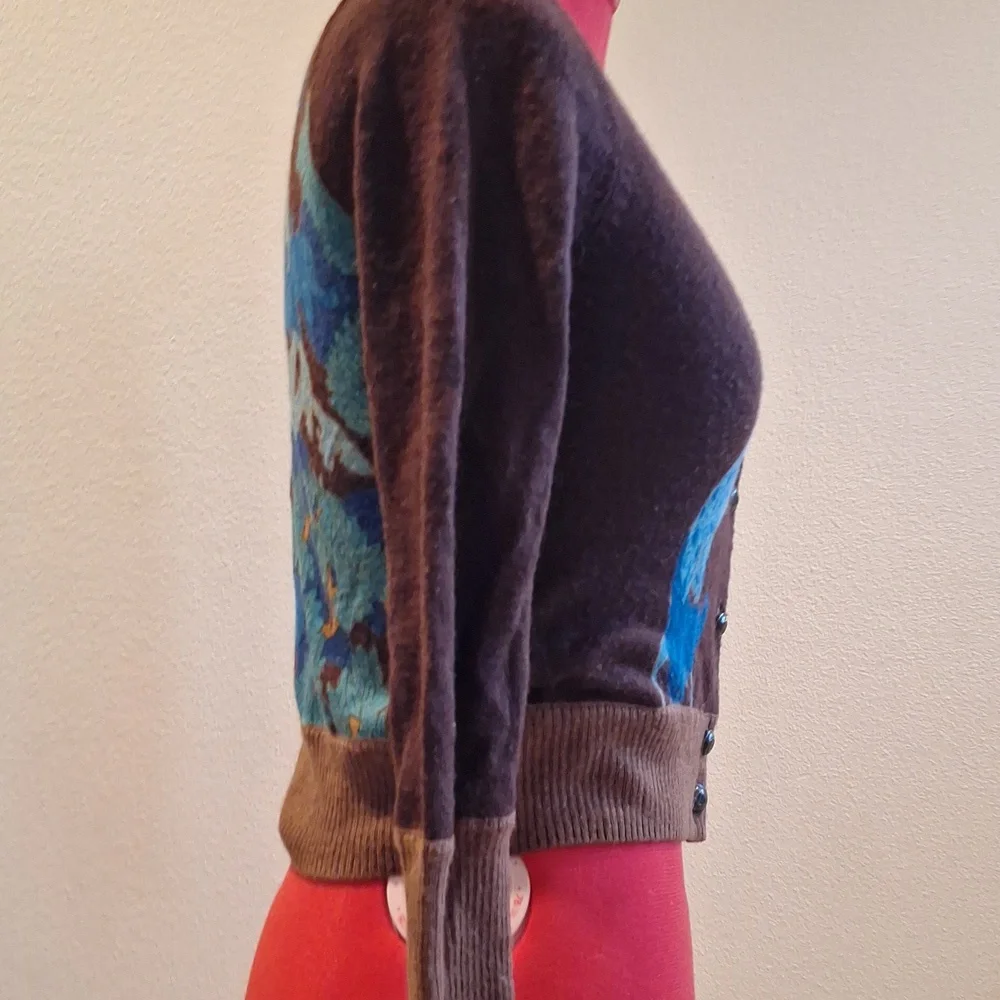 WWW. Knitteddove.com Brown and Blue Women's Buttom Up Sweater Size XS - Picture 3 of 6